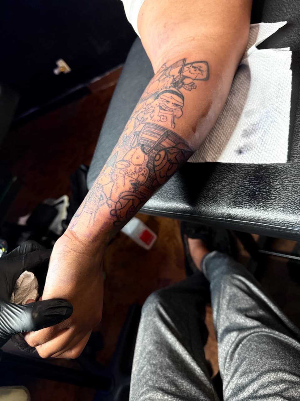 Cartoon + Line-work characters tattoo on Forearm by Chris_Brooks on TattMe