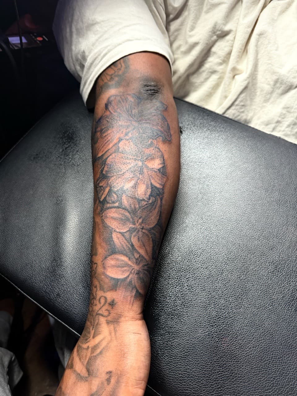Floral + Black & Grey flowers tattoo on Half Sleeve by Chris_Brooks on TattMe