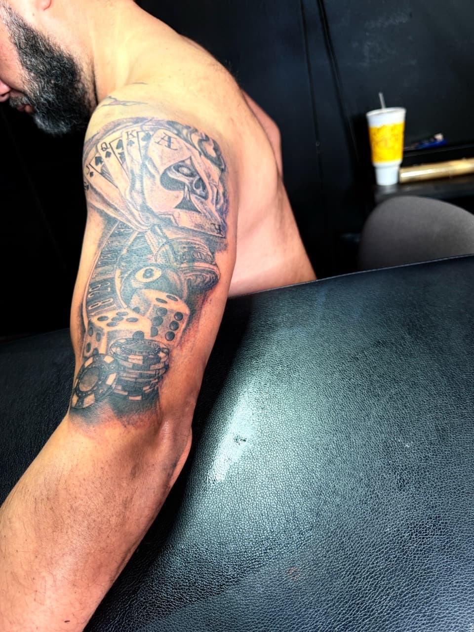 Black & Grey + Illustrative gambling tattoo on Half Sleeve by Chris_Brooks on TattMe