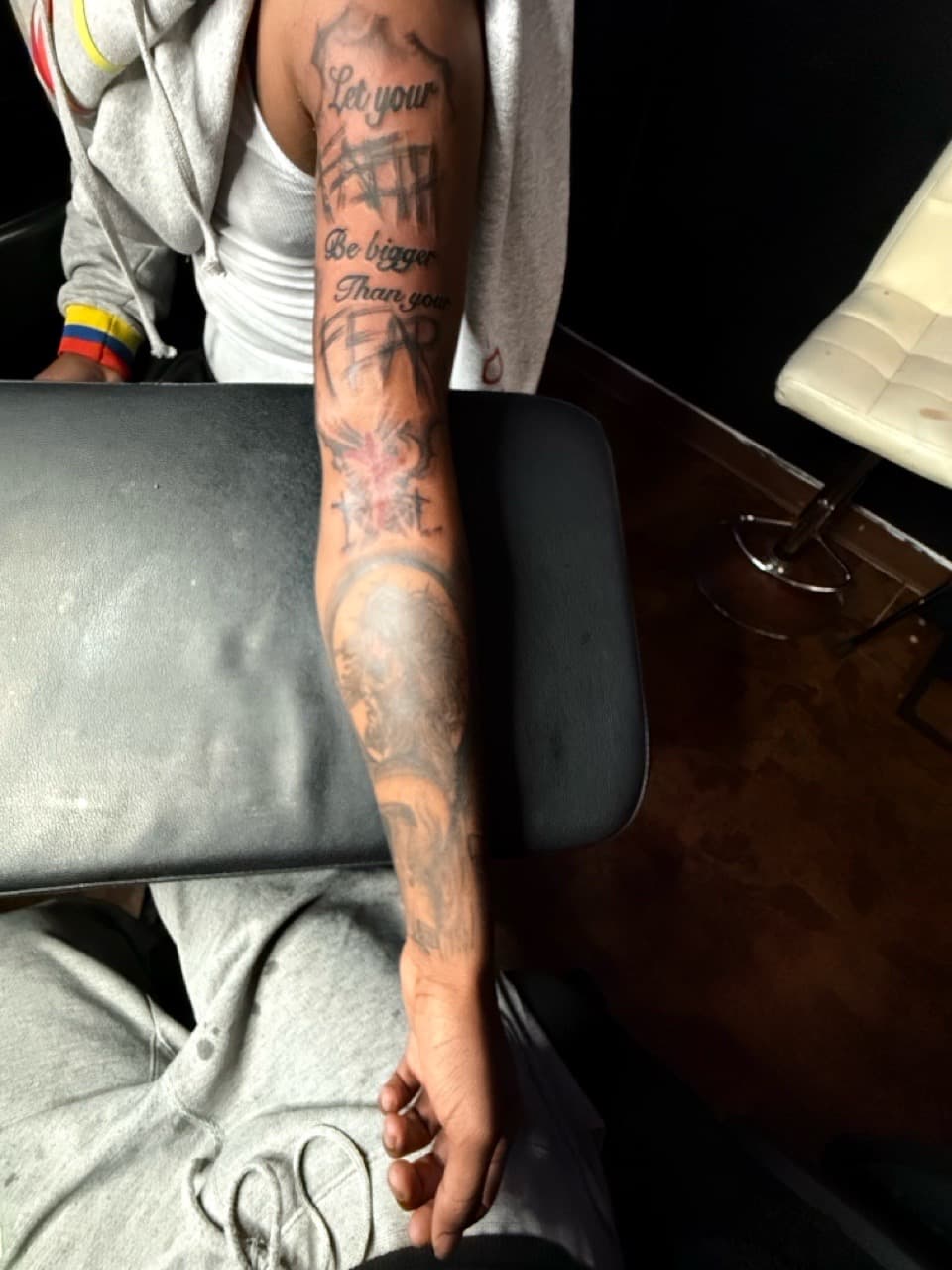 Lettering + Script spider tattoo on Half Sleeve by Chris_Brooks on TattMe