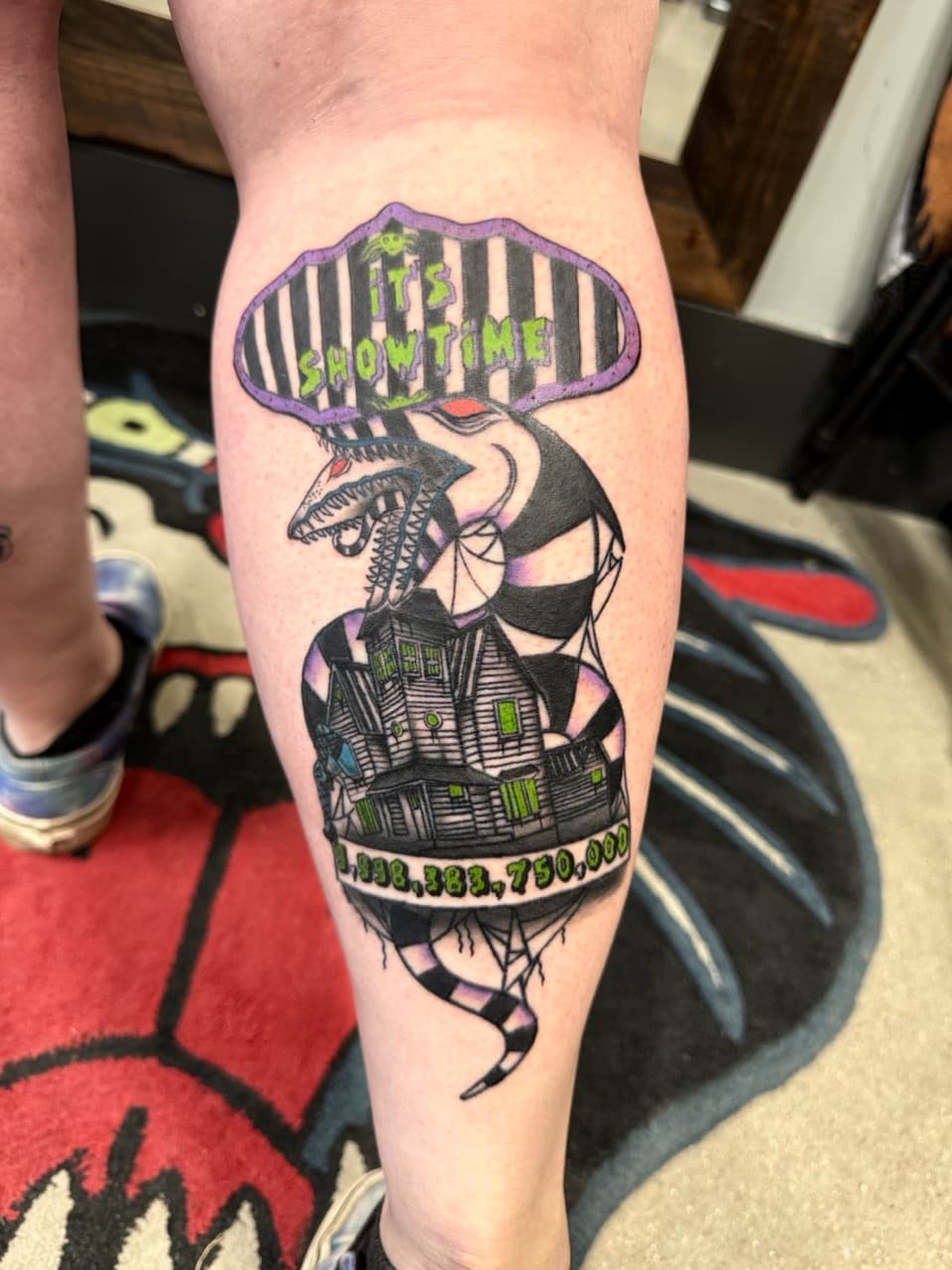 New School + Color beetlejuice tattoo on Calf by Matt_Mason_Tattoos on TattMe