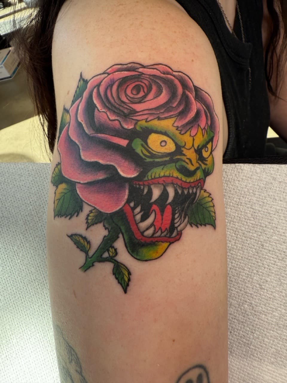 American Traditional + Color rose tattoo on Upper Arm by Matt_Mason_Tattoos on TattMe