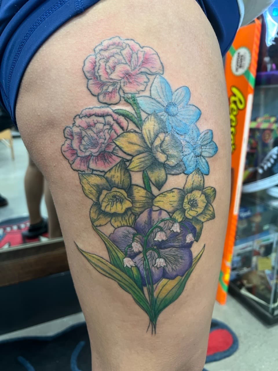 Floral + Color flowers tattoo on Thigh by Matt_Mason_Tattoos on TattMe