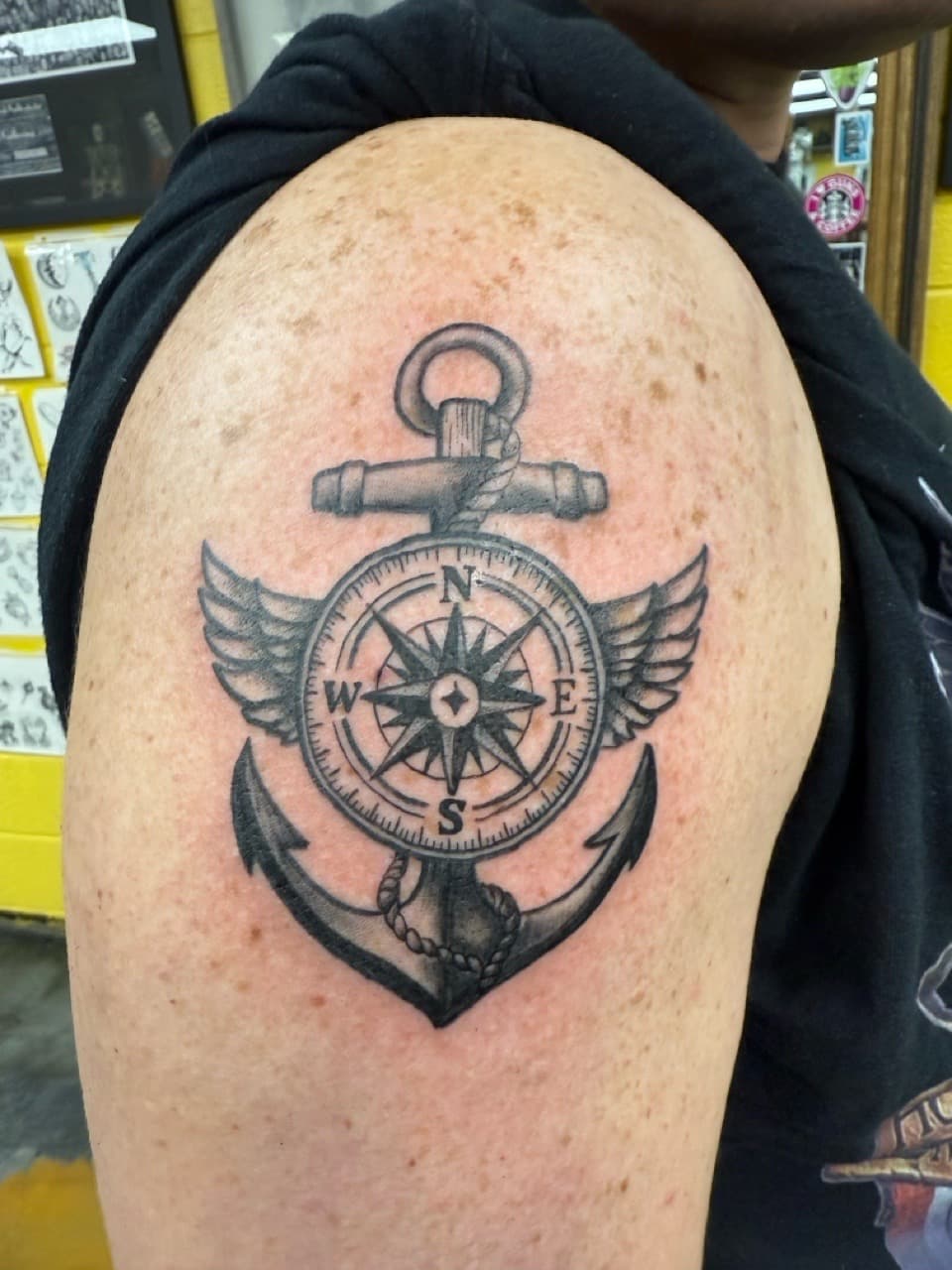 Black & Grey + Illustrative anchor tattoo on Upper Arm by Matt_Mason_Tattoos on TattMe