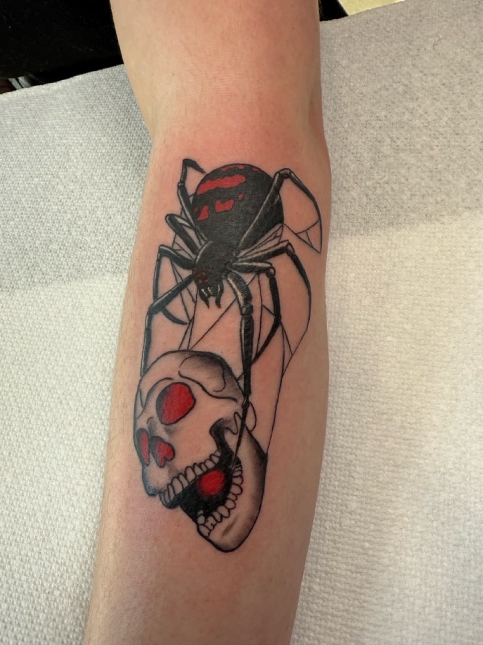 Illustrative + Color spider tattoo on Forearm by Matt_Mason_Tattoos on TattMe