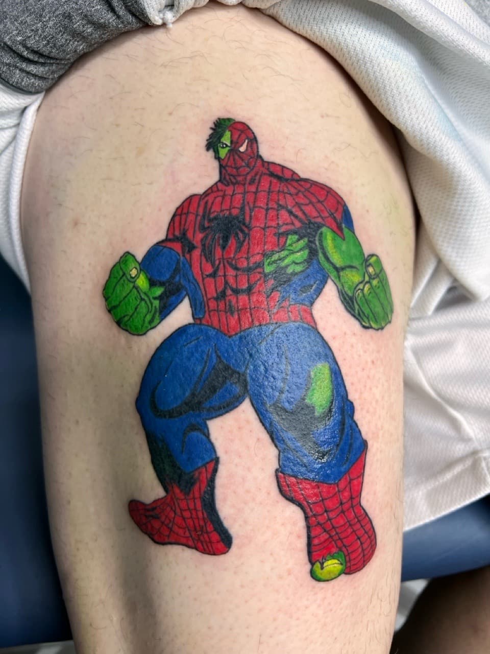 New School + Pop Culture spider-man tattoo on Thigh by Matt_Mason_Tattoos on TattMe