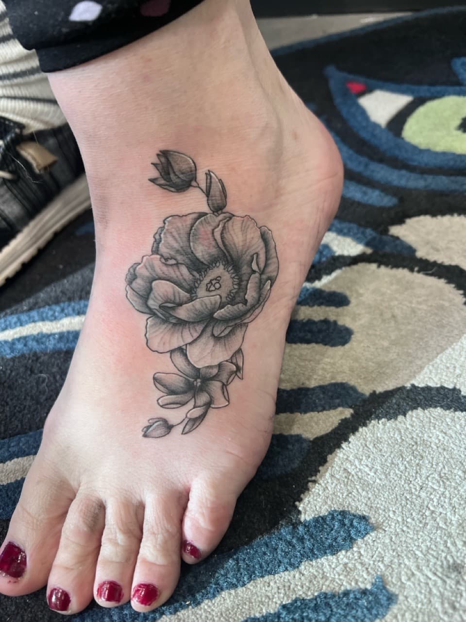 Floral + Fine Line flowers tattoo on Foot by Matt_Mason_Tattoos on TattMe