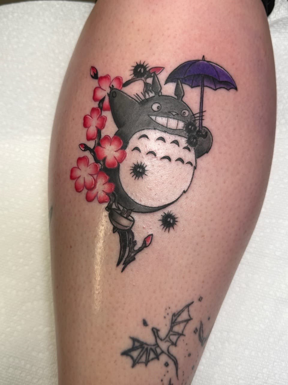 Pop Culture + Anime totoro tattoo on Calf by Matt_Mason_Tattoos on TattMe