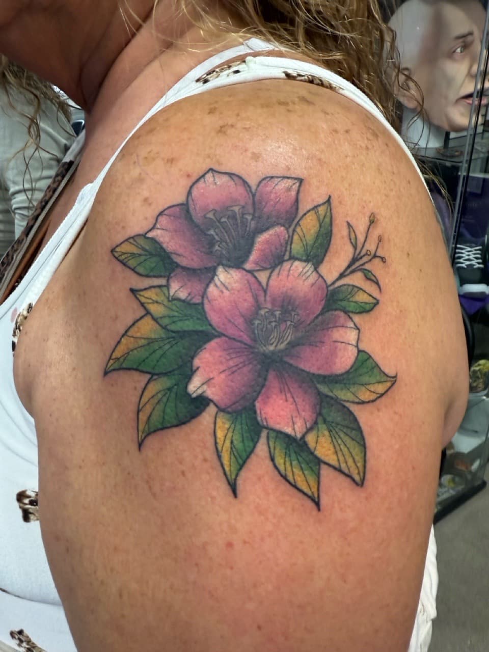 Floral + Color flowers tattoo on Shoulder by Matt_Mason_Tattoos on TattMe