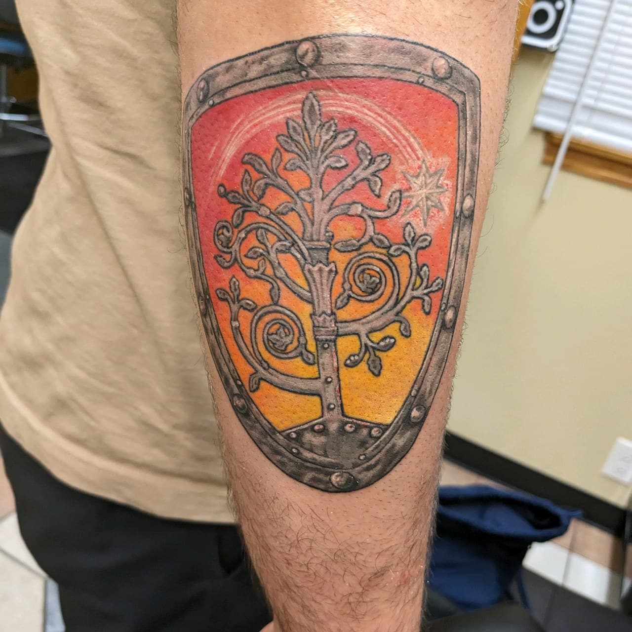 Color + Illustrative shield tattoo on Forearm by affiliatedtattoofamily on TattMe