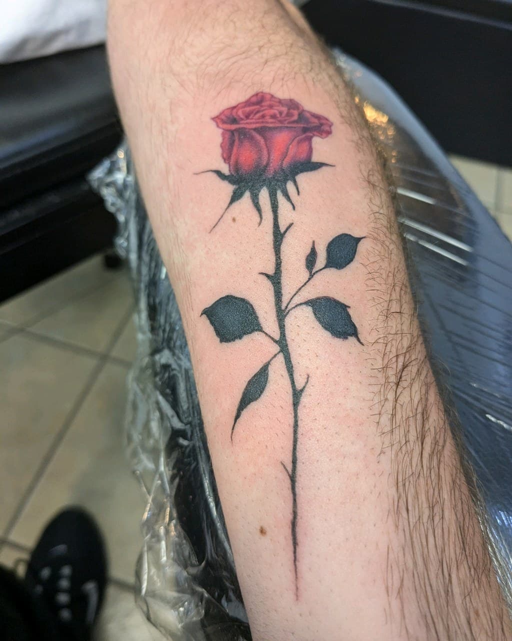 Floral + Color rose tattoo on Forearm by affiliatedtattoofamily on TattMe