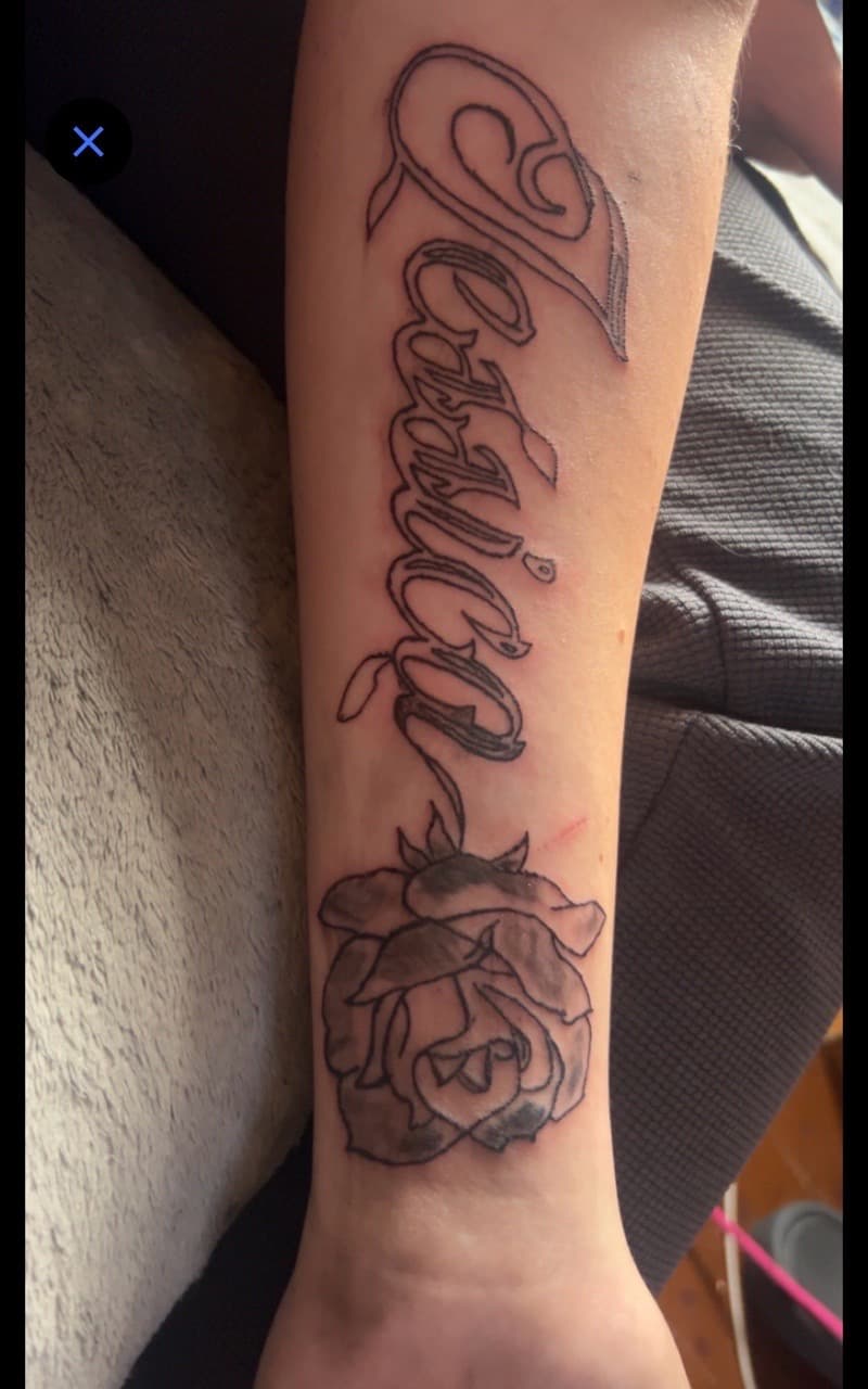 Lettering + Script name tattoo on Forearm by gages_works on TattMe