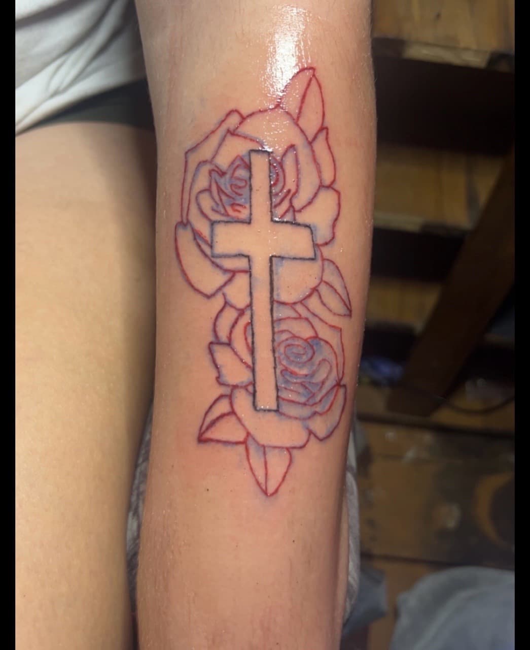 Line-work + Illustrative cross tattoo on Forearm by gages_works on TattMe