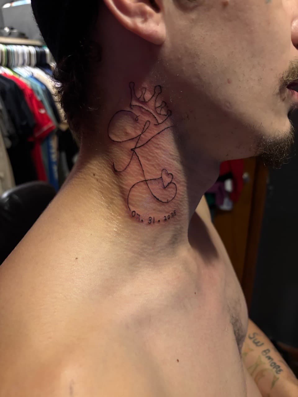 Fine Line + Lettering letter k tattoo on Neck (Side) by gages_works on TattMe