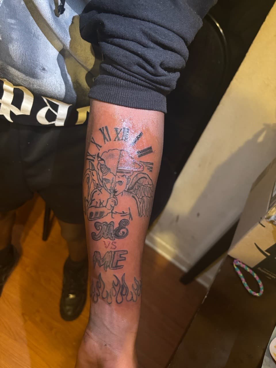 Black-work + Lettering clock tattoo on Forearm by BreezyInk on TattMe