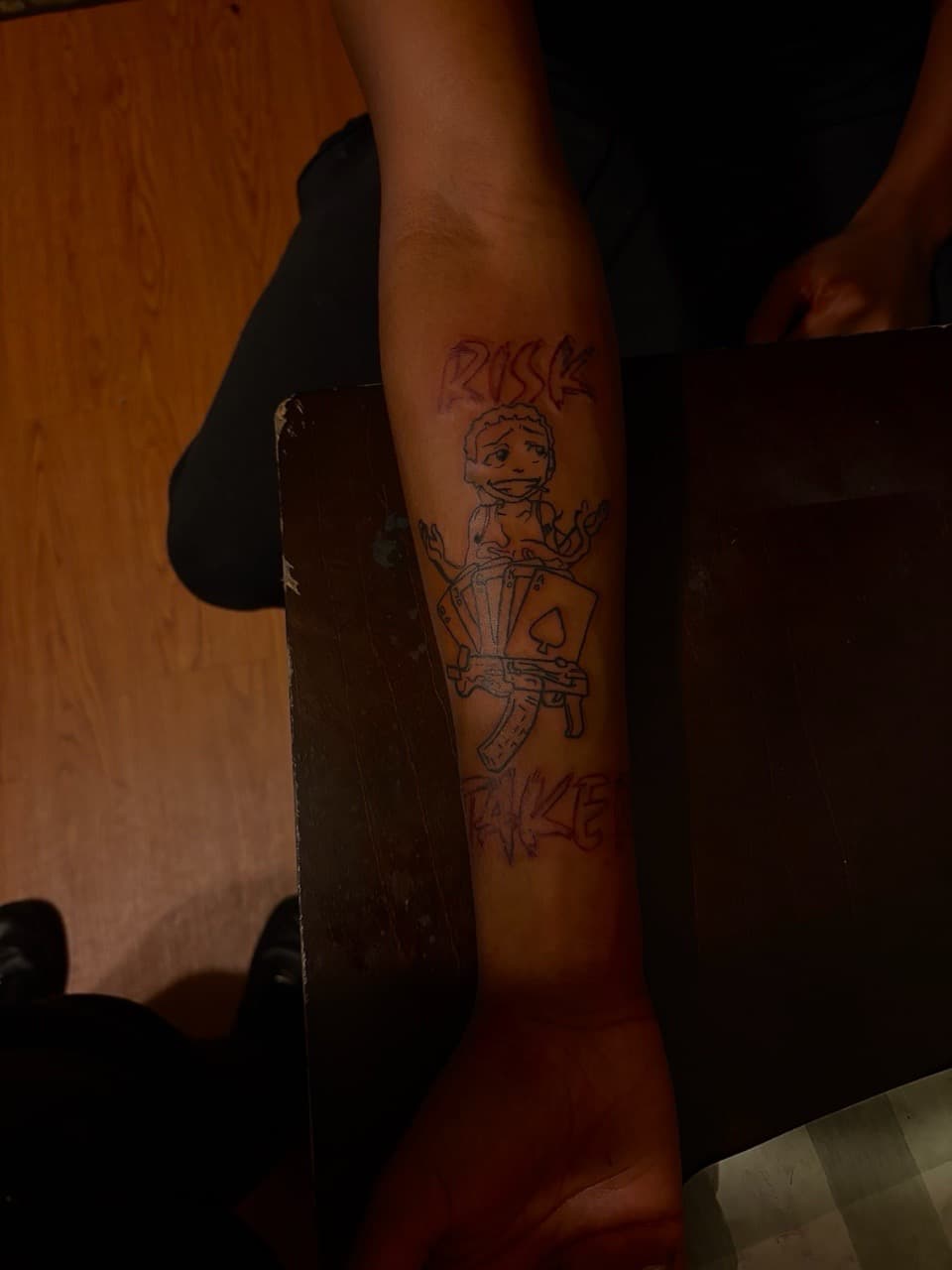 Line-work + Illustrative cartoon character tattoo on Forearm by BreezyInk on TattMe