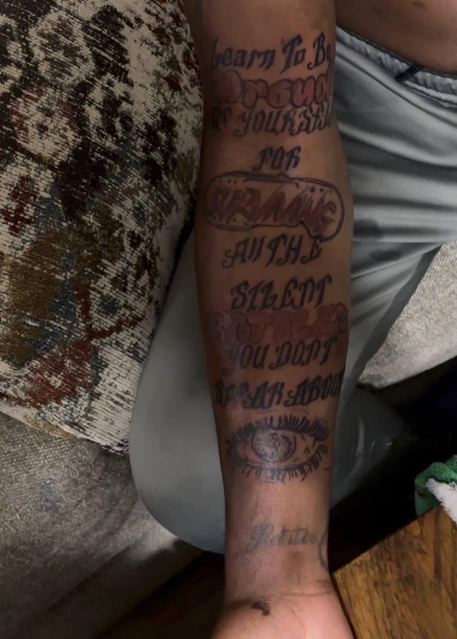 Lettering + Script eye tattoo on Forearm by BreezyInk on TattMe