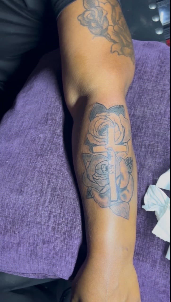 Black & Grey + Illustrative roses tattoo on Forearm by BreezyInk on TattMe