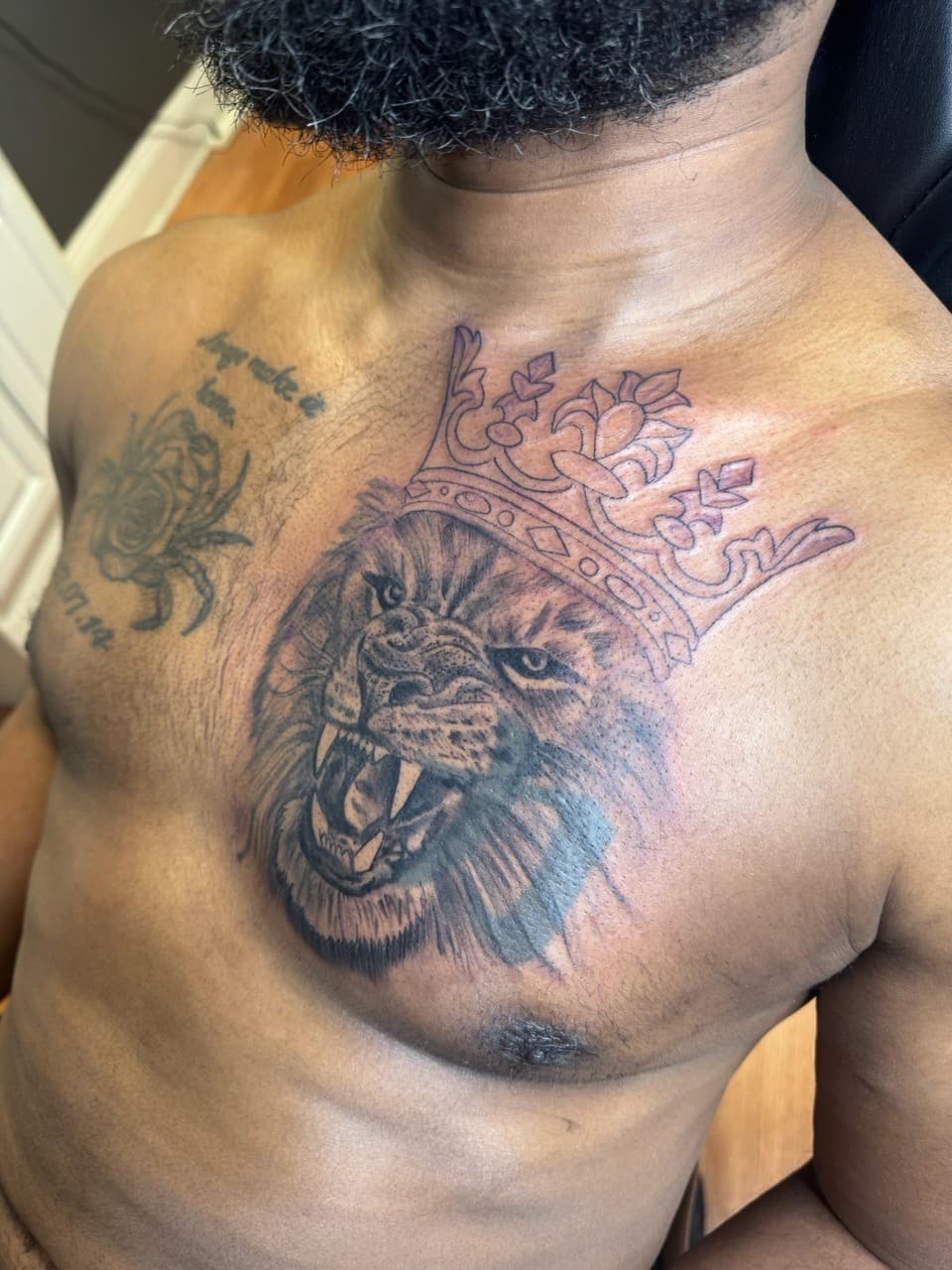 Black & Grey + Realism lion tattoo on Chest by KRUZ_TATTOOS on TattMe