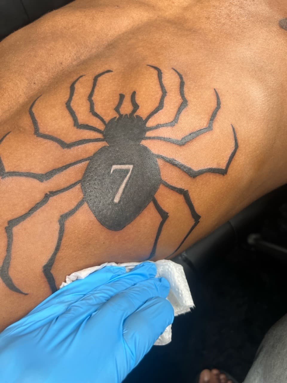 Black-work + Anime spider tattoo on Upper Arm by JST on TattMe