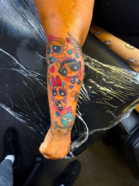 Cartoon + Color powerpuff girls tattoo on Forearm by JST on TattMe
