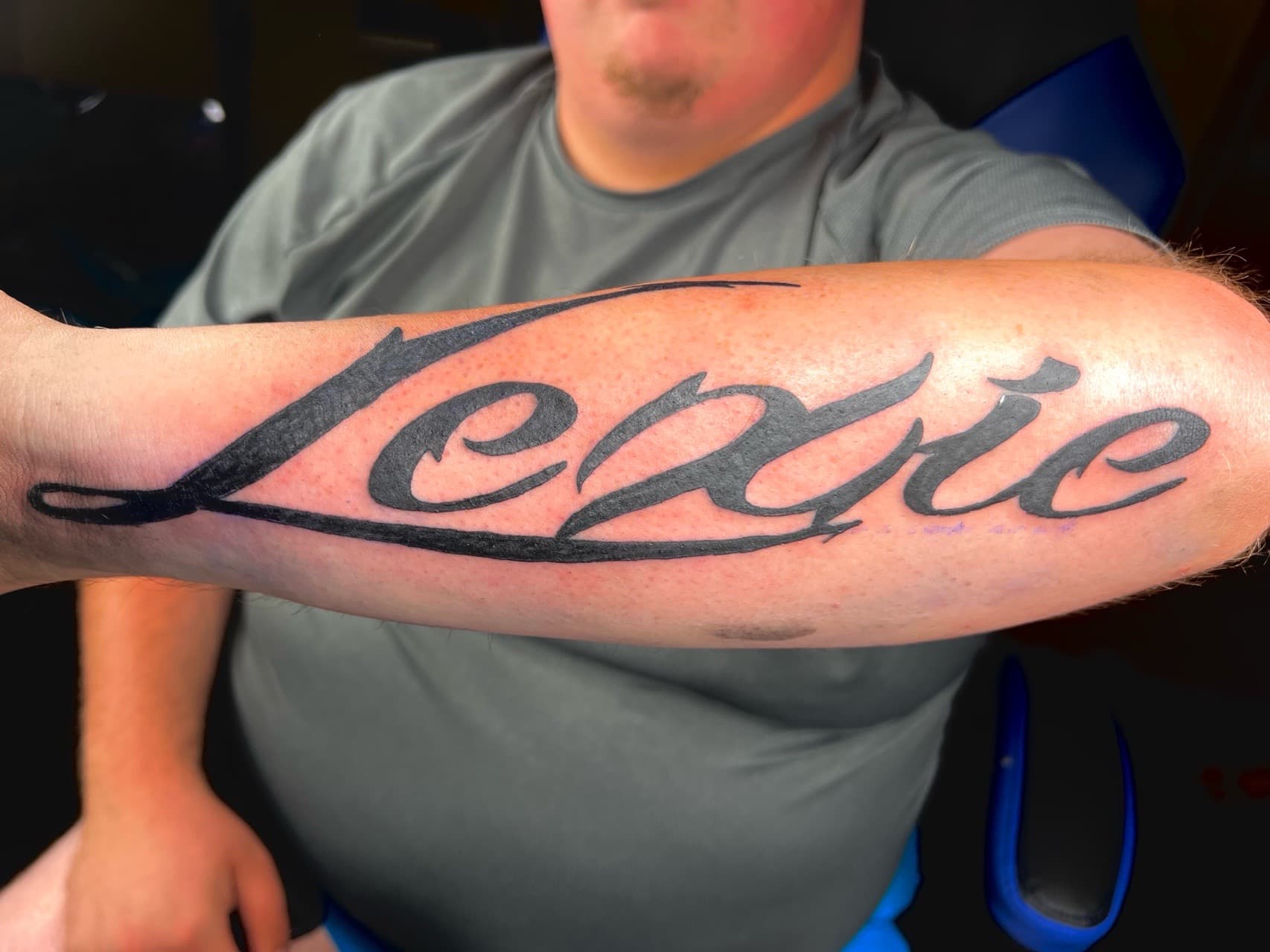 Lettering + Script lexie tattoo on Forearm by JST on TattMe