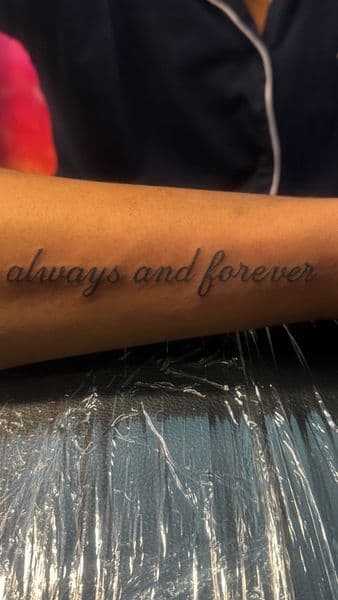 Lettering + Script text tattoo on Forearm by osoinks on TattMe