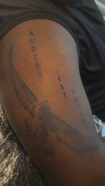 Black & Grey + Illustrative eagle tattoo on Upper Arm by osoinks on TattMe