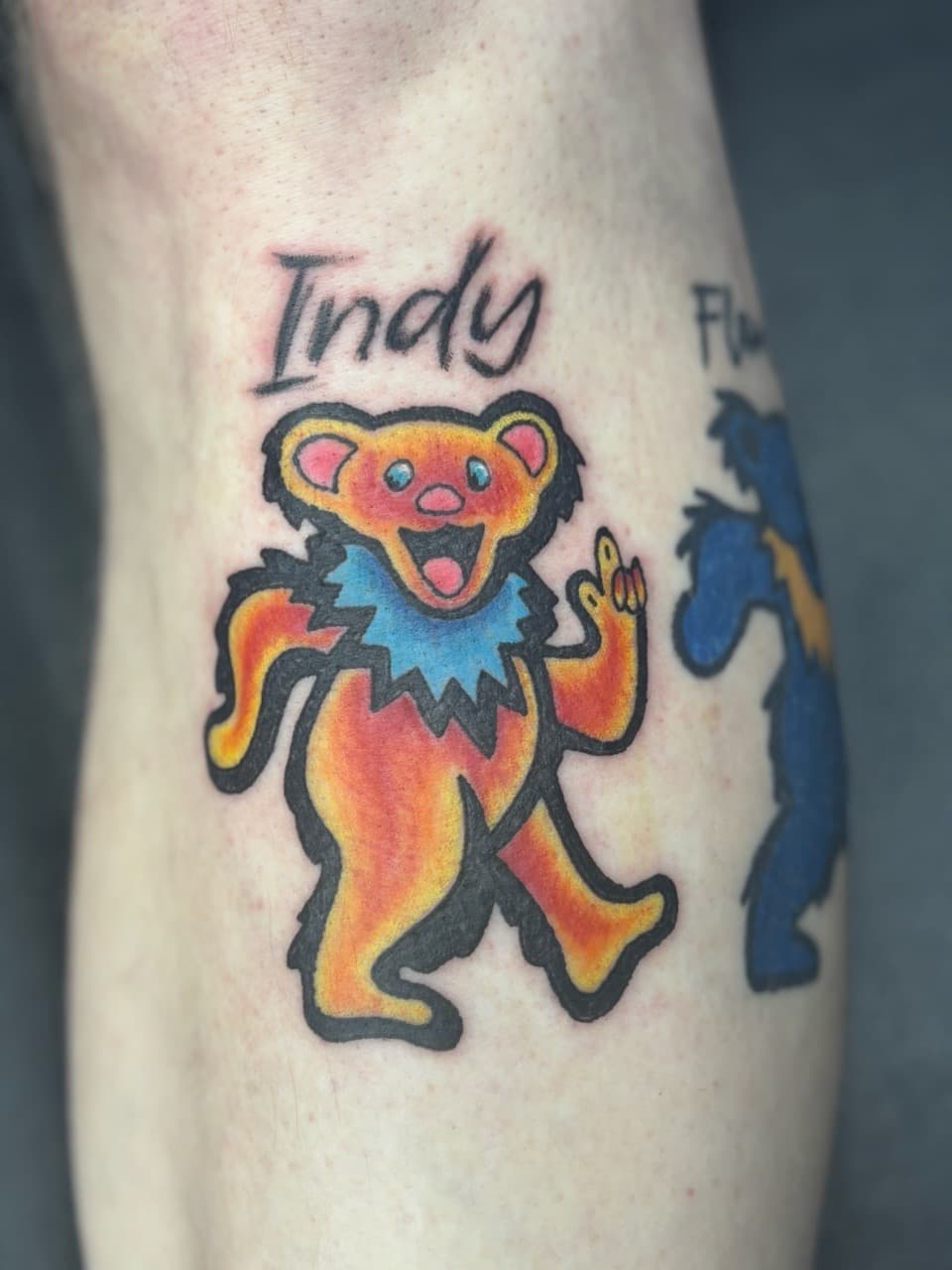 Color + Pop Culture dancing bear tattoo on Calf by AdrianWareTattoos on TattMe