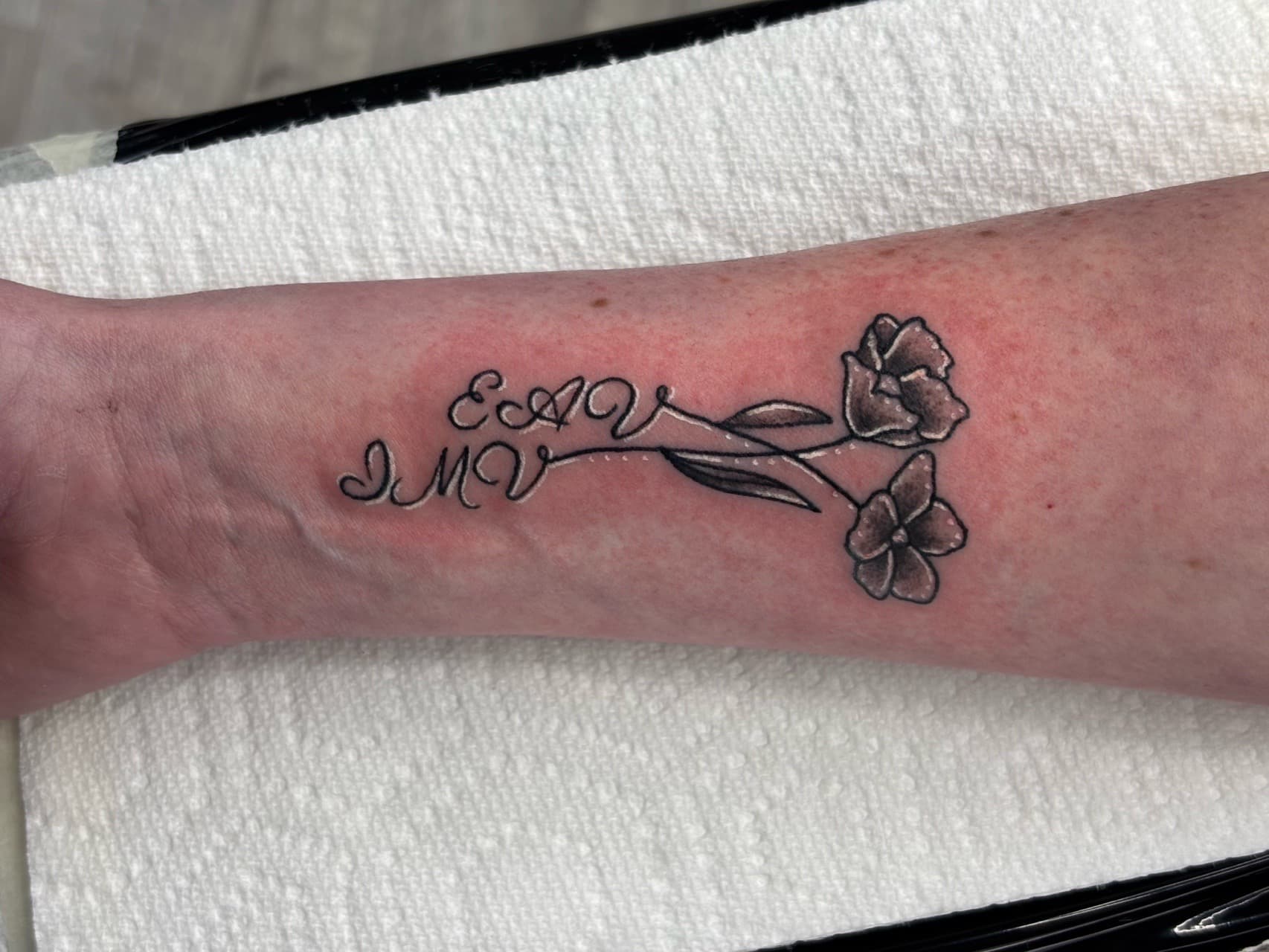 Fine Line + Black & Grey flowers tattoo on Forearm by AdrianWareTattoos on TattMe