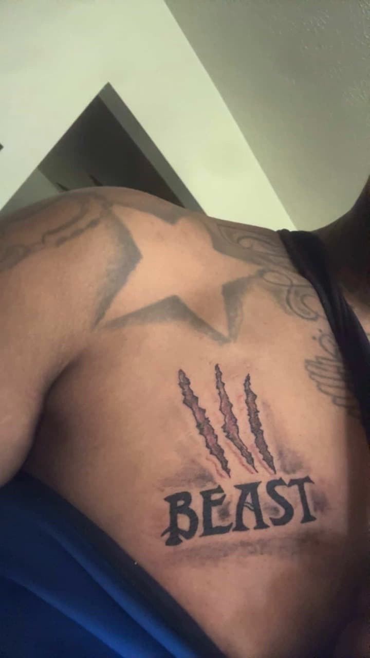 Lettering + Illustrative beast tattoo on Chest by Art_by_Prynce on TattMe