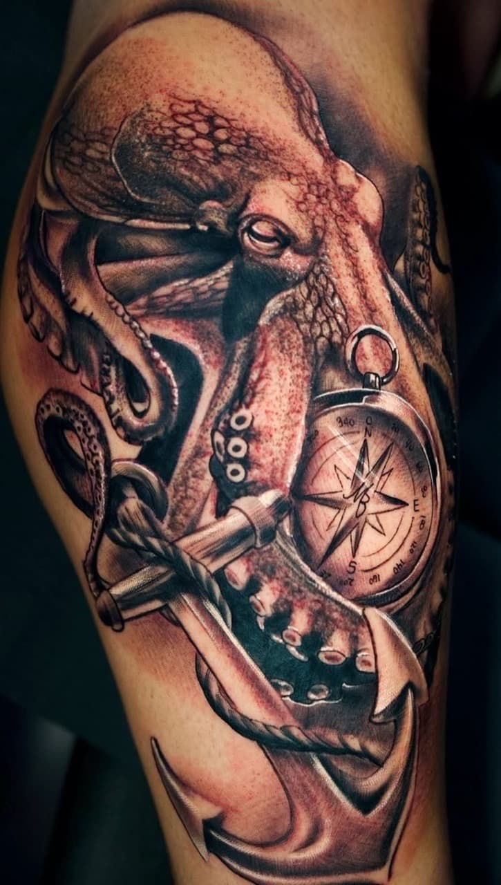 Black & Grey + Realism octopus tattoo on Upper Arm by Tattoosbyjm on TattMe