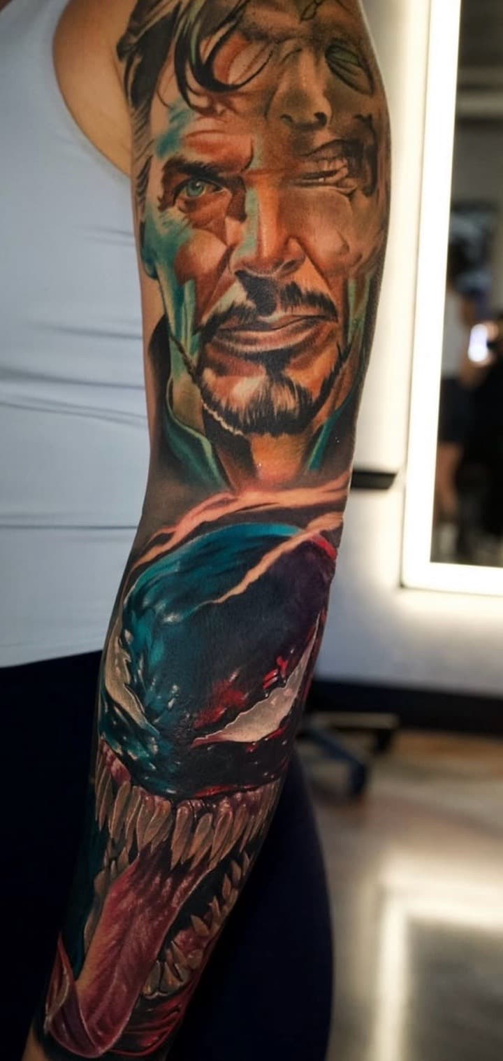 Realism + Color doctor strange tattoo on Full Sleeve by Tattoosbyjm on TattMe