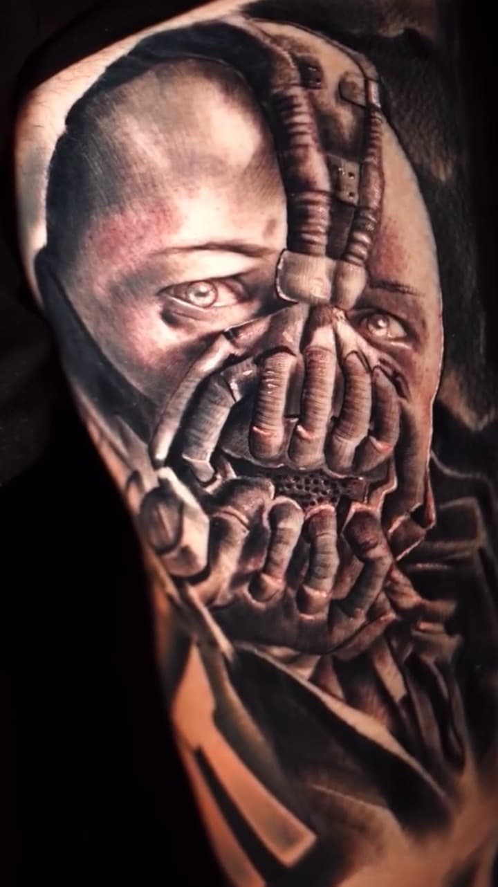 Realism + Black & Grey bane tattoo on Upper Arm by Tattoosbyjm on TattMe