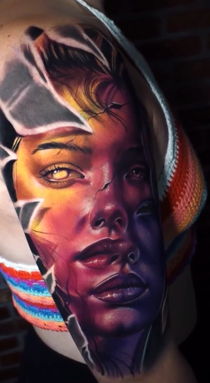 Realism + Color woman tattoo on Upper Arm by Tattoosbyjm on TattMe