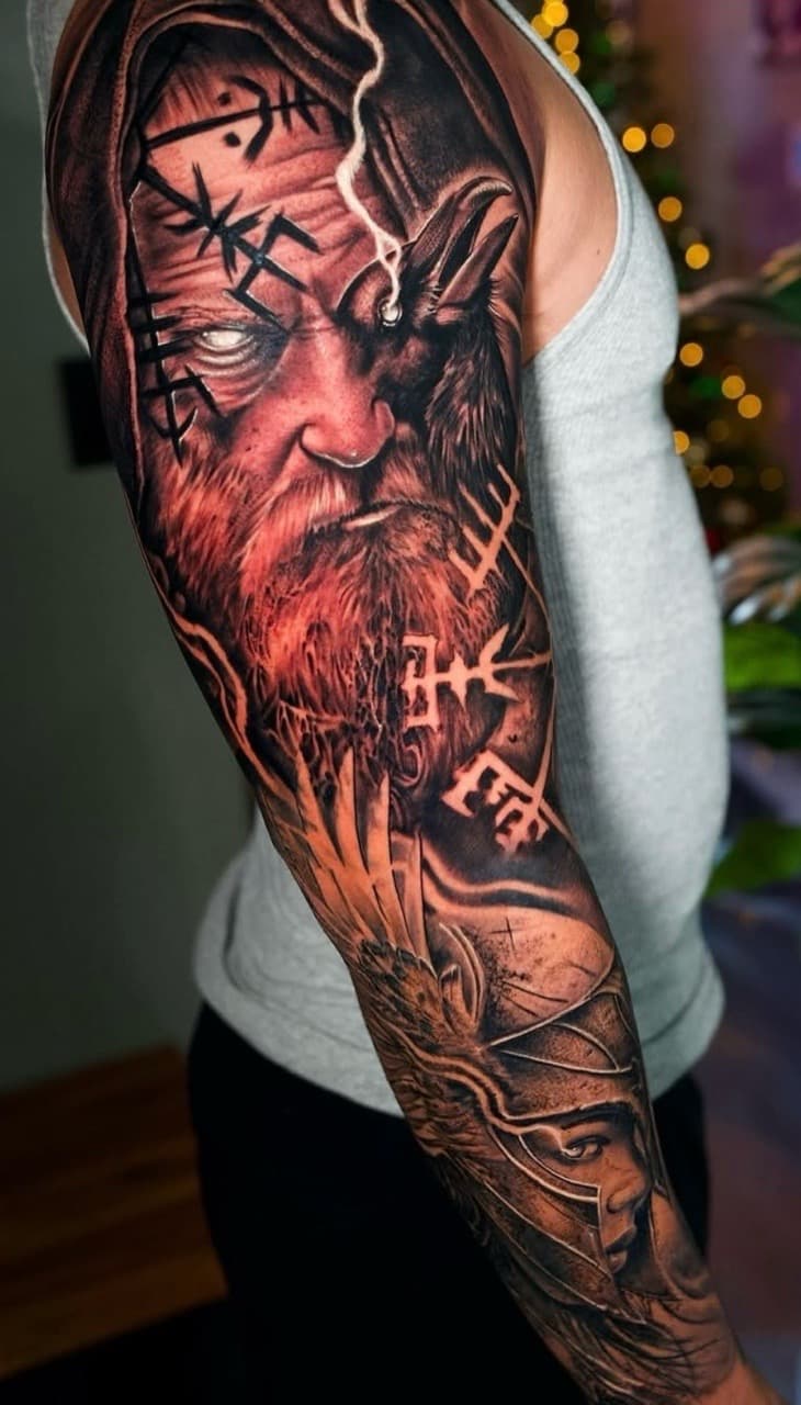 Black & Grey + Realism old man tattoo on Full Sleeve by Tattoosbyjm on TattMe