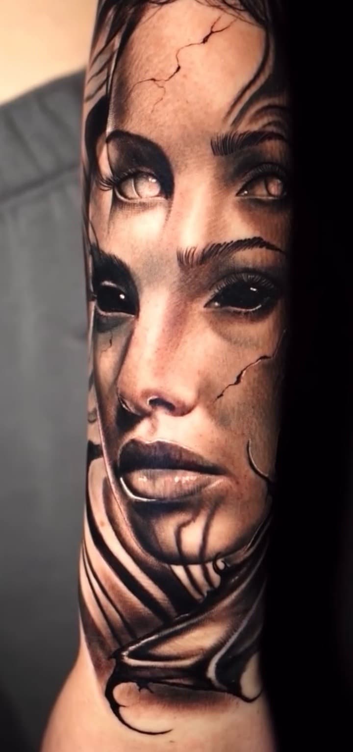 Black & Grey + Realism woman tattoo on Forearm by Tattoosbyjm on TattMe