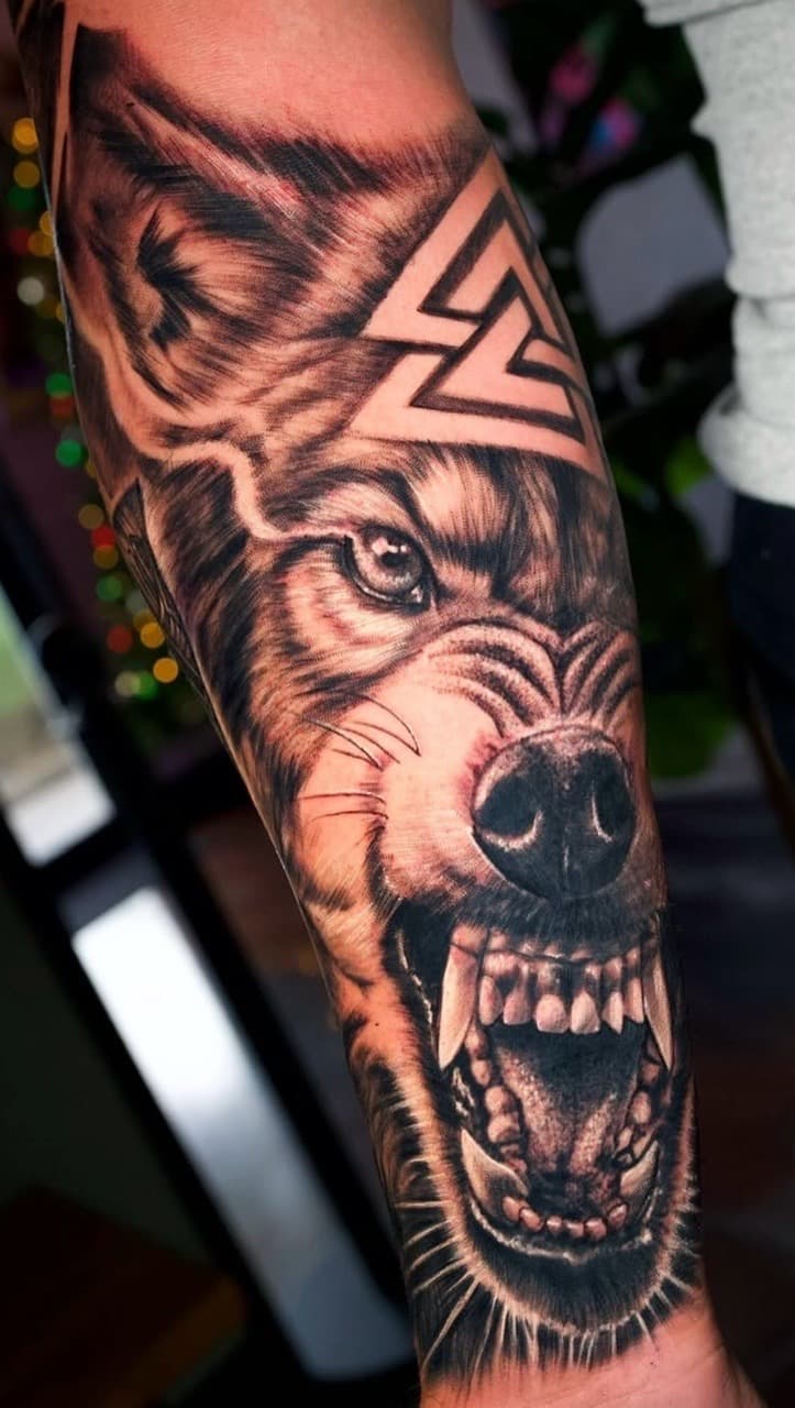 Realism + Black & Grey wolf tattoo on Forearm by Tattoosbyjm on TattMe