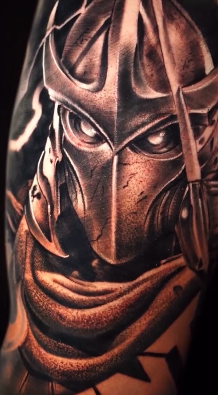 Realism + Black & Grey shredder tattoo on Upper Arm by Tattoosbyjm on TattMe