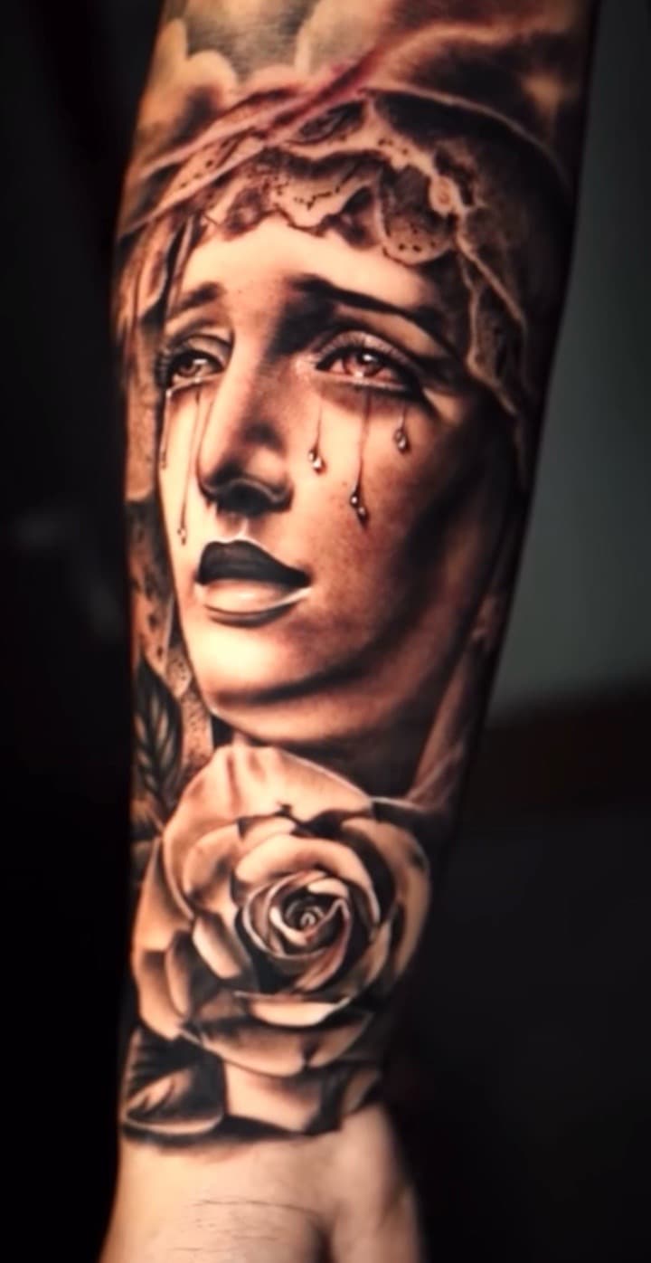Black & Grey + Realism woman tattoo on Forearm by Tattoosbyjm on TattMe