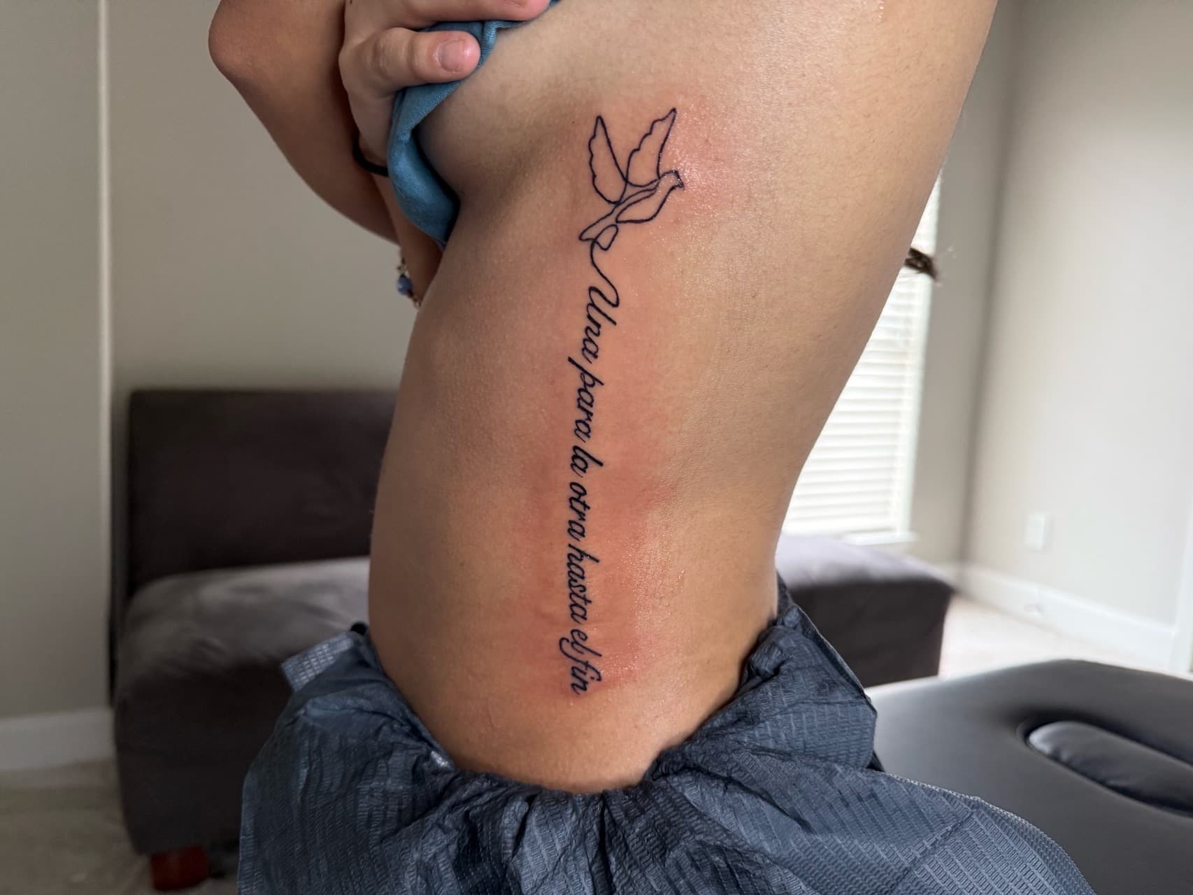 Fine Line + Lettering dove tattoo on Ribs by Jarieliz_Stick_and_Ink on TattMe