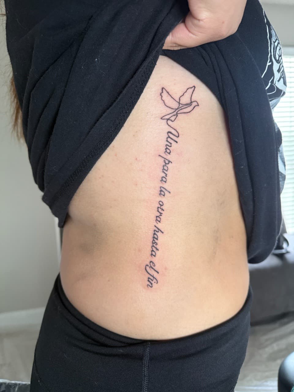 Fine Line + Lettering dove tattoo on Ribs by Jarieliz_Stick_and_Ink on TattMe