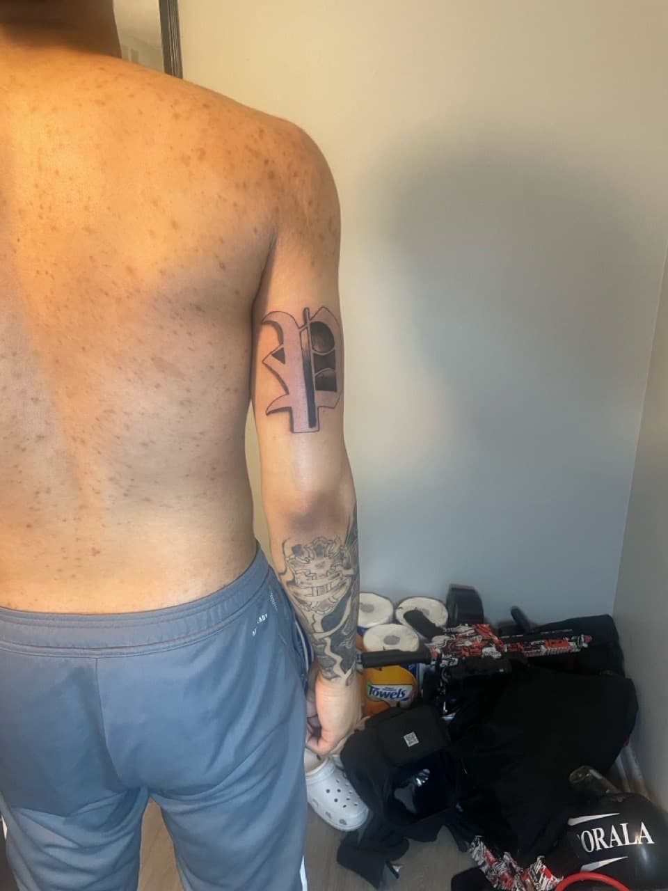 Lettering + Black & Grey letter tattoo on Upper Arm by Inkbykey on TattMe
