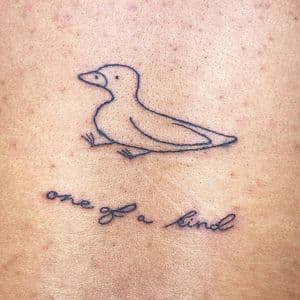 Fine Line + Minimalist duck tattoo on Upper Back by hippie.Inkster on TattMe