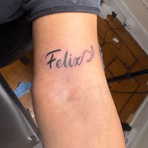 Script + Black-work name tattoo on Forearm by hippie.Inkster on TattMe