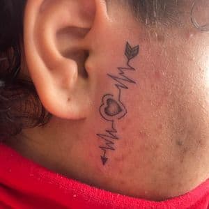 Fine Line + Line-work heart tattoo on Behind Ear by hippie.Inkster on TattMe