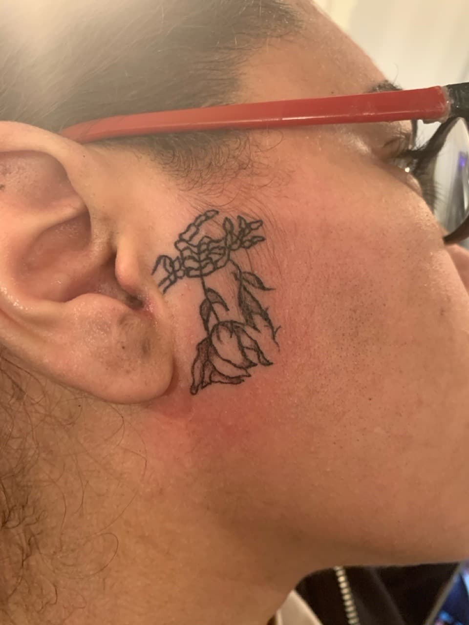 Fine Line + Black-work skeletal hand tattoo on Face by hippie.Inkster on TattMe