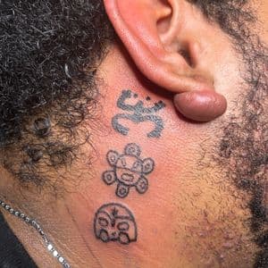 Black-work + Minimalist symbols tattoo on Face by hippie.Inkster on TattMe