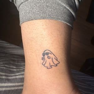 Fine Line + Black-work ghost tattoo on Ankle by hippie.Inkster on TattMe