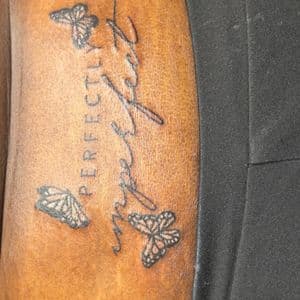 Fine Line + Black & Grey butterflies tattoo on Upper Arm by hippie.Inkster on TattMe